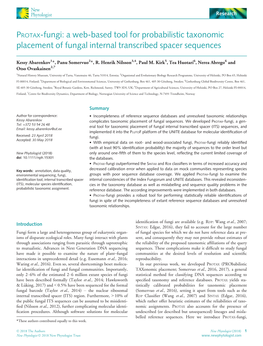 Protax‐Fungi: a Web‐Based Tool for Probabilistic Taxonomic Placement of Fungal Internal Transcribed Spacer Sequences