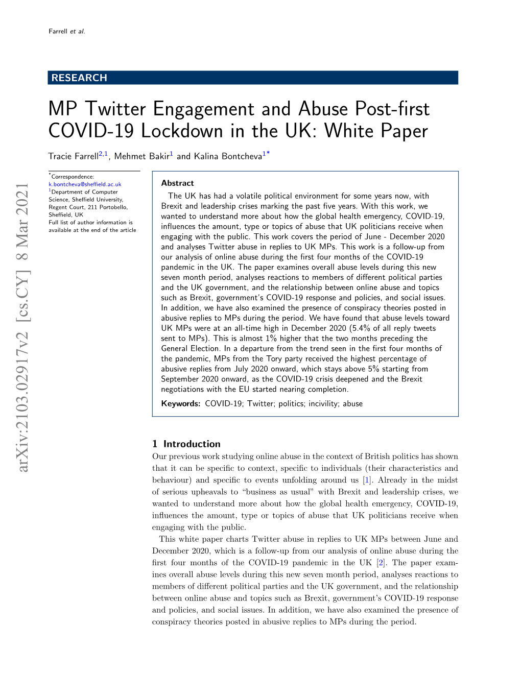 MP Twitter Engagement and Abuse Post-First COVID-19