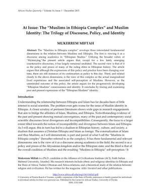 Muslims in Ethiopia Complex” and Muslim Identity: the Trilogy of Discourse, Policy, and Identity