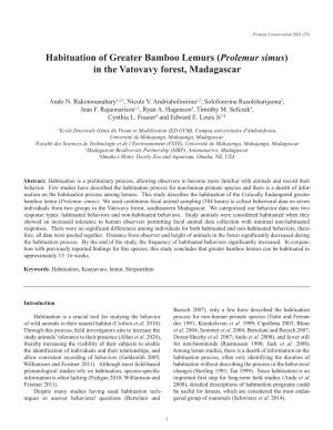 Habituation of Greater Bamboo Lemurs (Prolemur Simus) in the Vatovavy Forest, Madagascar