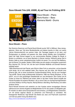 Dave Kikoski Trio (US, USSR, A) Auf Tour Im Frühling 2019 Dave Kikoski
