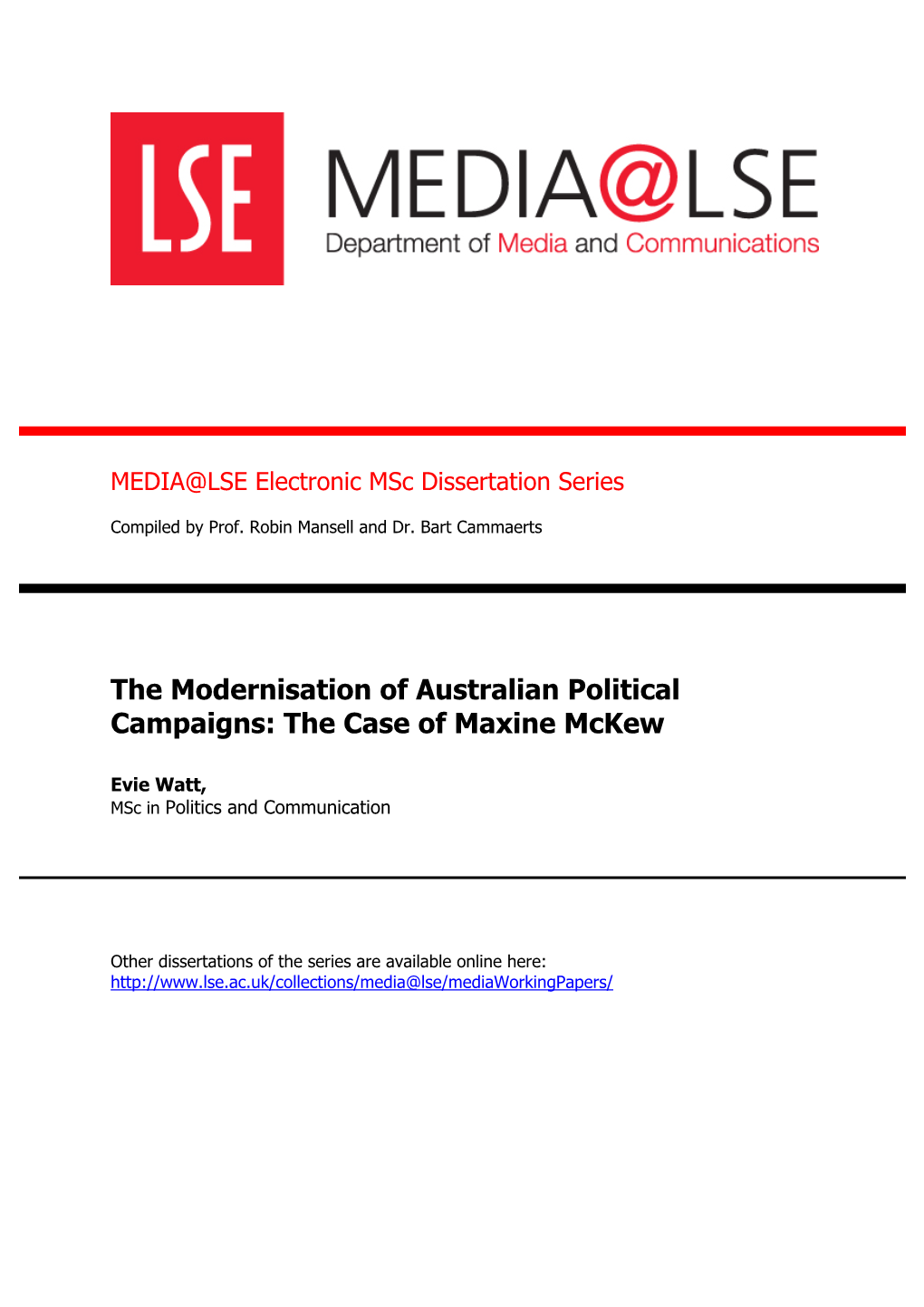 The Modernisation of Australian Political Campaigns: the Case of Maxine Mckew