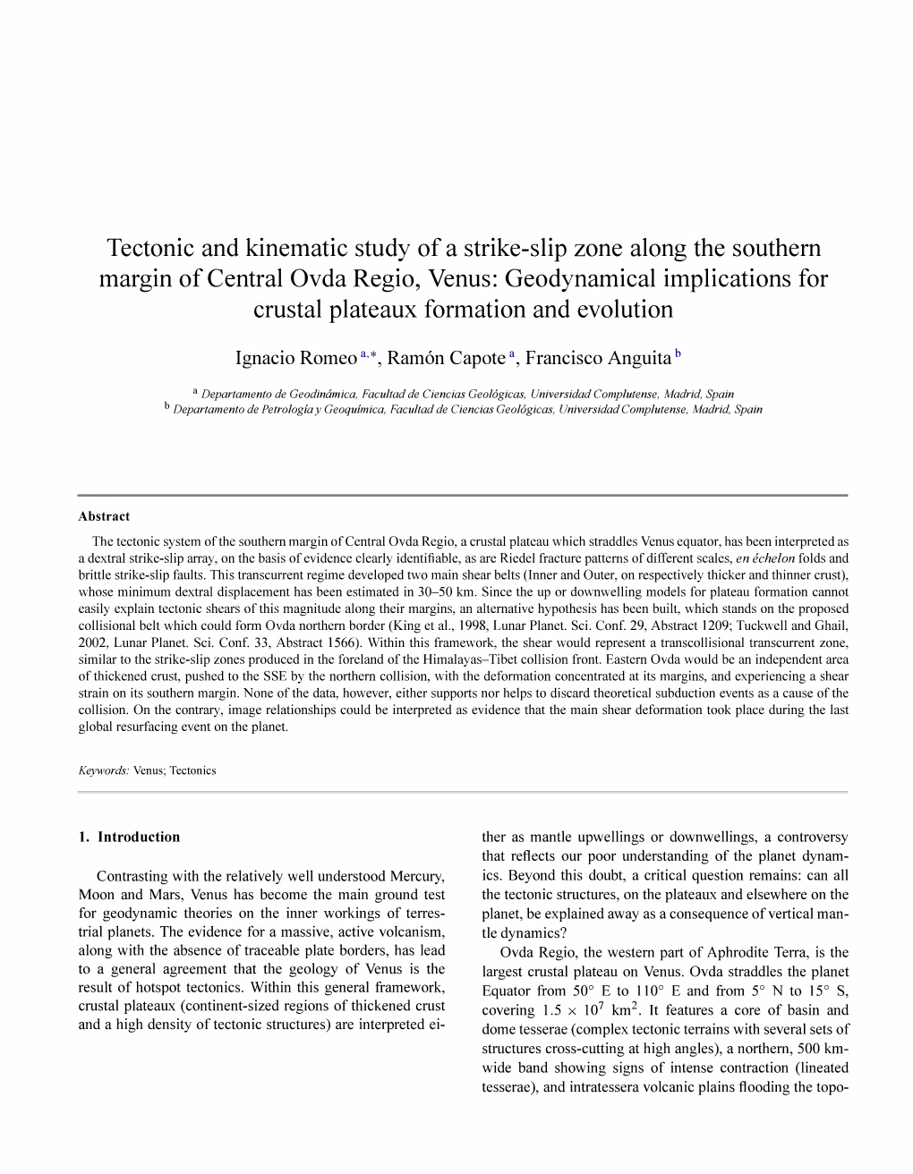 Tectonic and Kinematic Study of a Strike-Slip Zone Along the Southern Margin of Central Ovda Regio, Venus