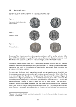 393 41. Numismatic Notes. SOME THOUGHTS on the HISTORY OF