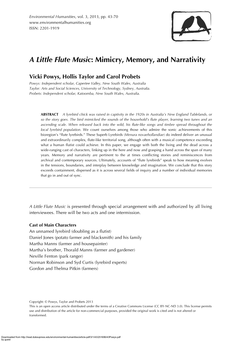 A Little Flute Music: Mimicry, Memory, and Narrativity