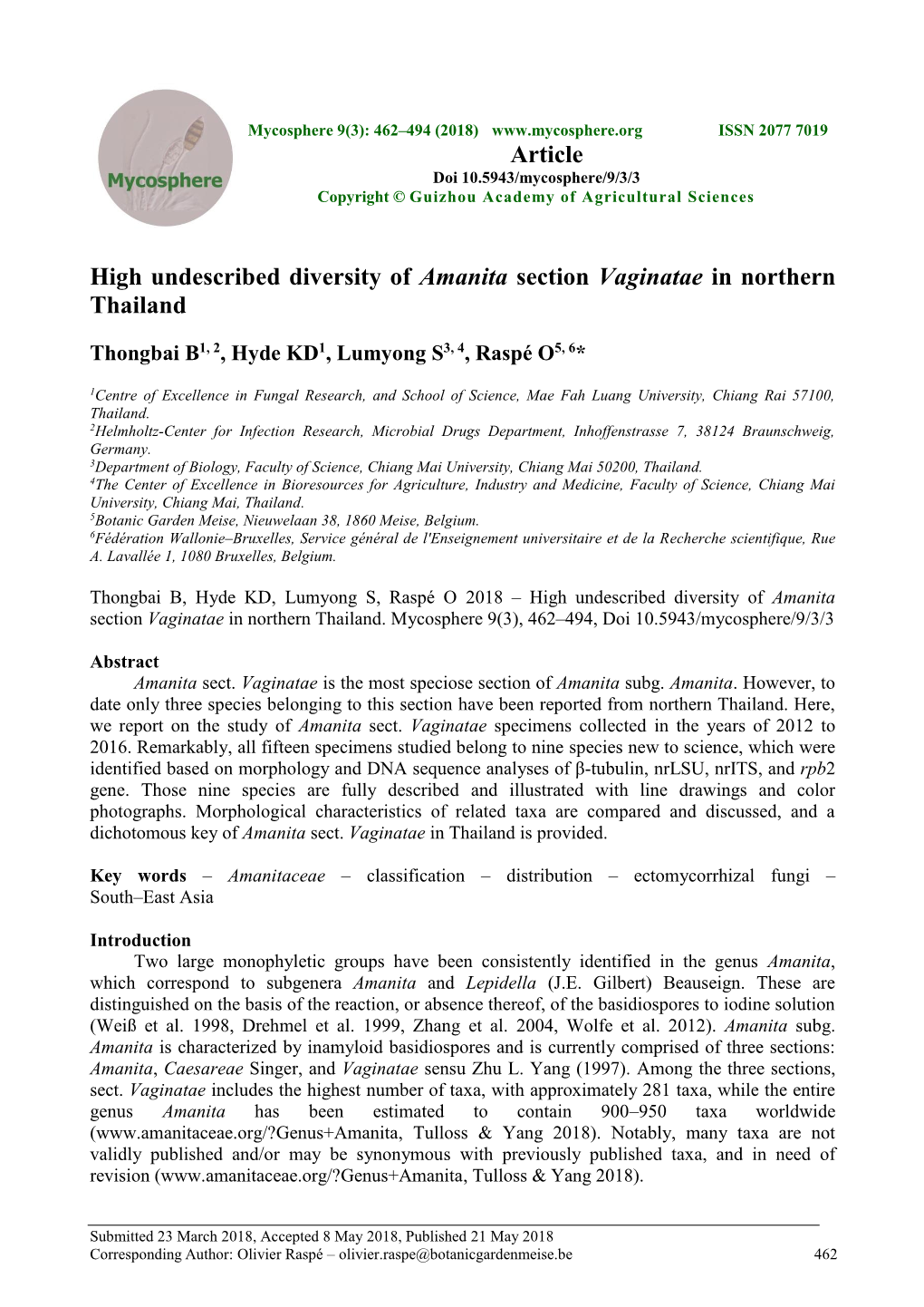 High Undescribed Diversity of Amanita Section Vaginatae in Northern Thailand