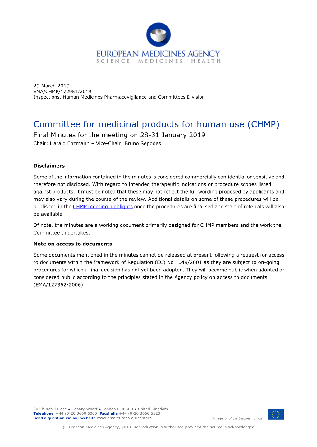 Publication Final Minutes CHMP 28-31 January 2019