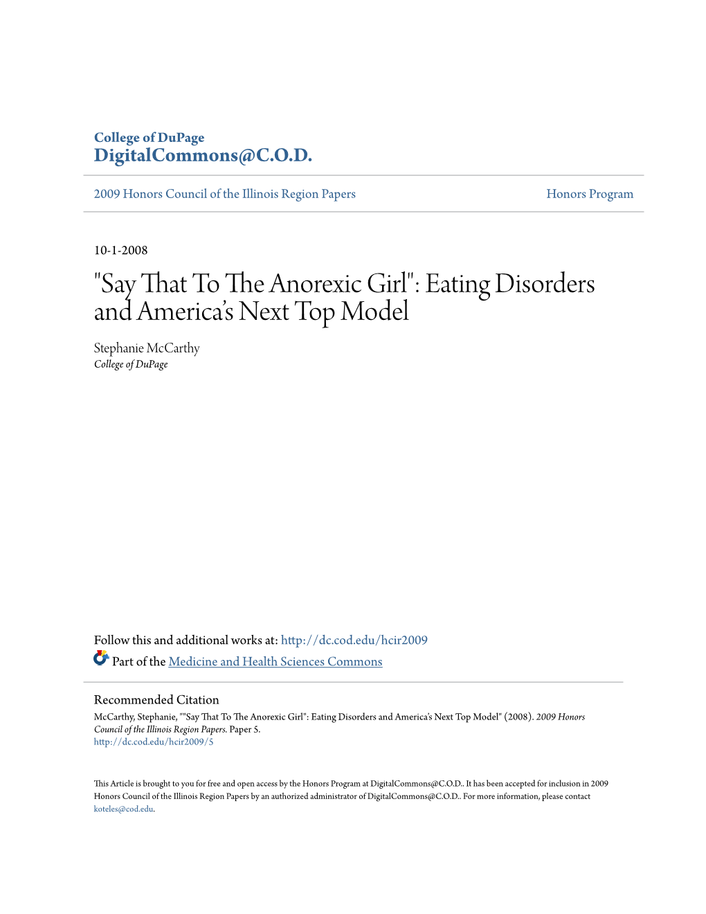 Eating Disorders and America's Next Top Model
