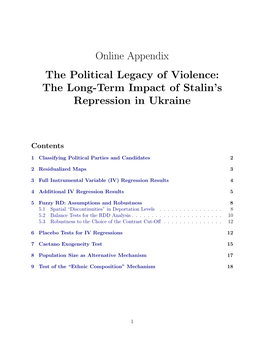 Online Appendix the Political Legacy of Violence: the Long-Term Impact of Stalin’S Repression in Ukraine