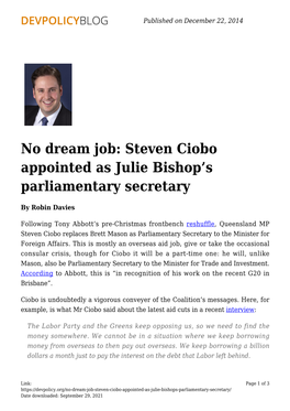 No Dream Job: Steven Ciobo Appointed As Julie Bishop&#8217;S
