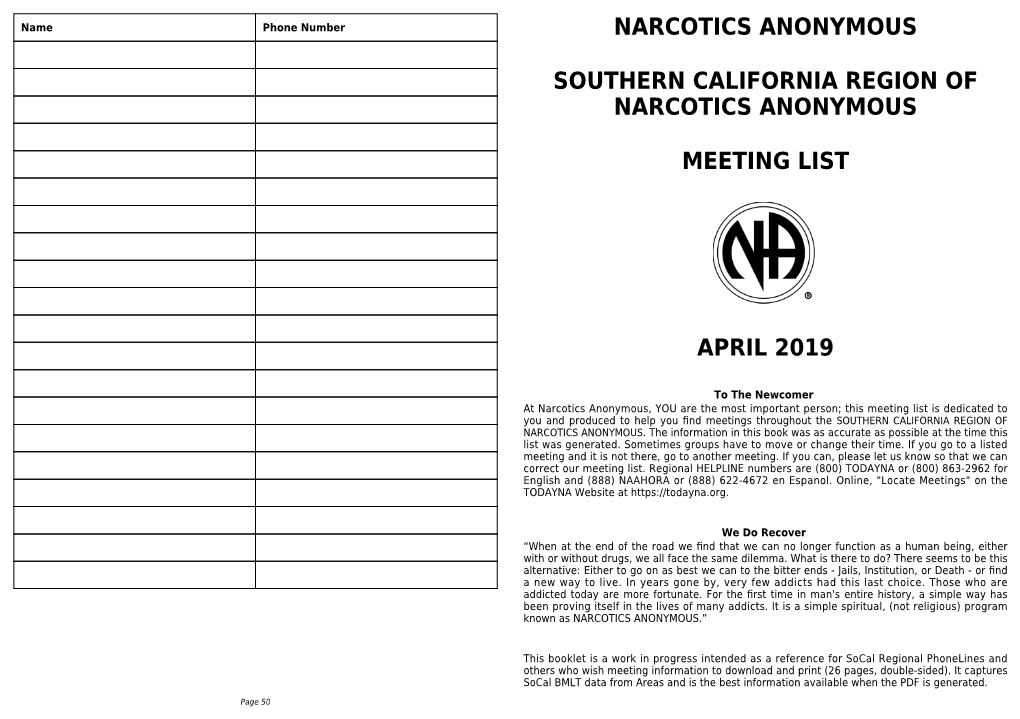 Narcotics Anonymous Southern California Region