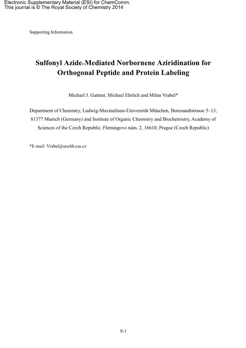 Sulfonyl Azide–Mediated Norbornene Aziridination for Orthogonal Peptide and Protein Labeling