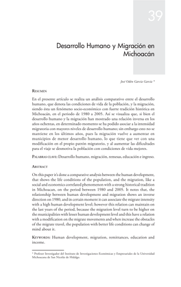 Desarrollo Humano Y Migración En Michoacán