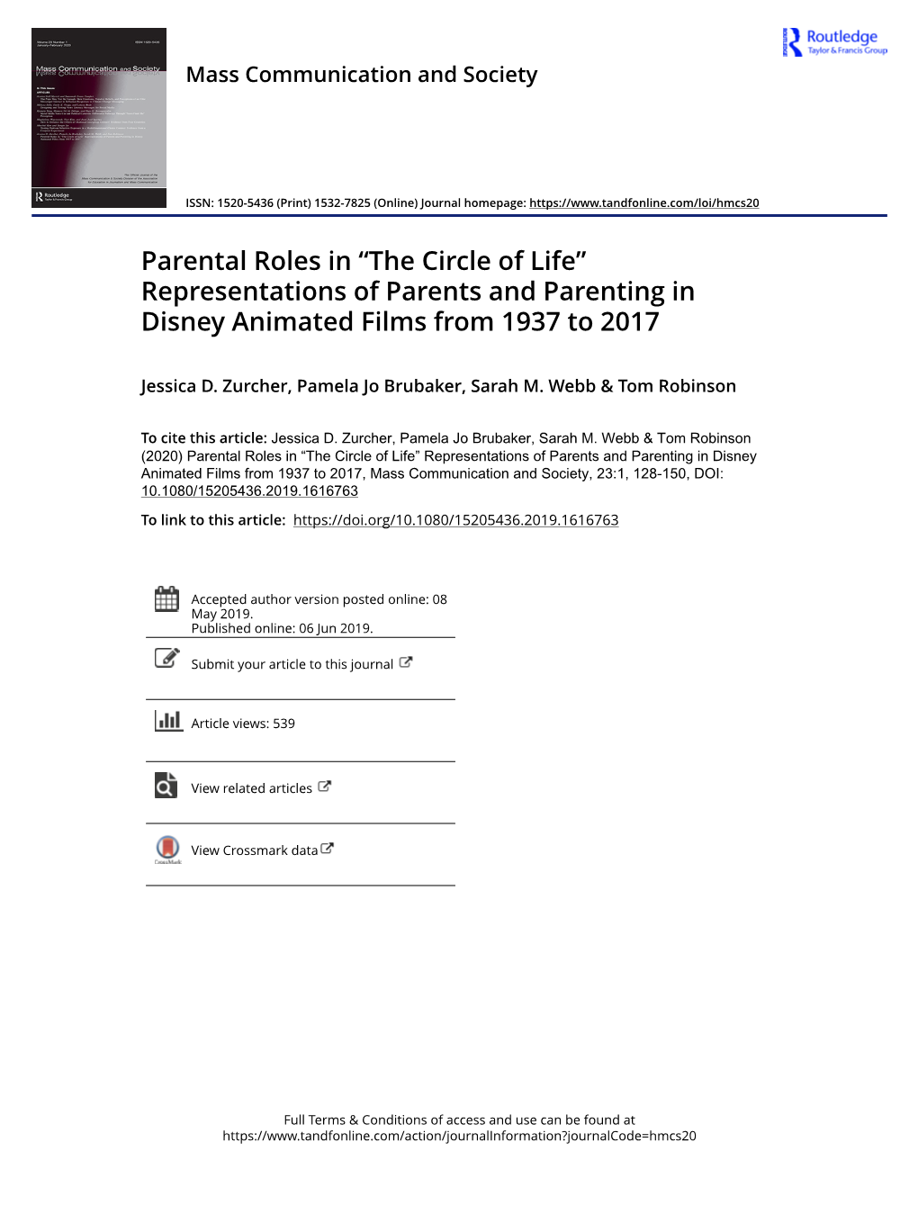 Representations of Parents and Parenting in Disney Animated Films from 1937 to 2017