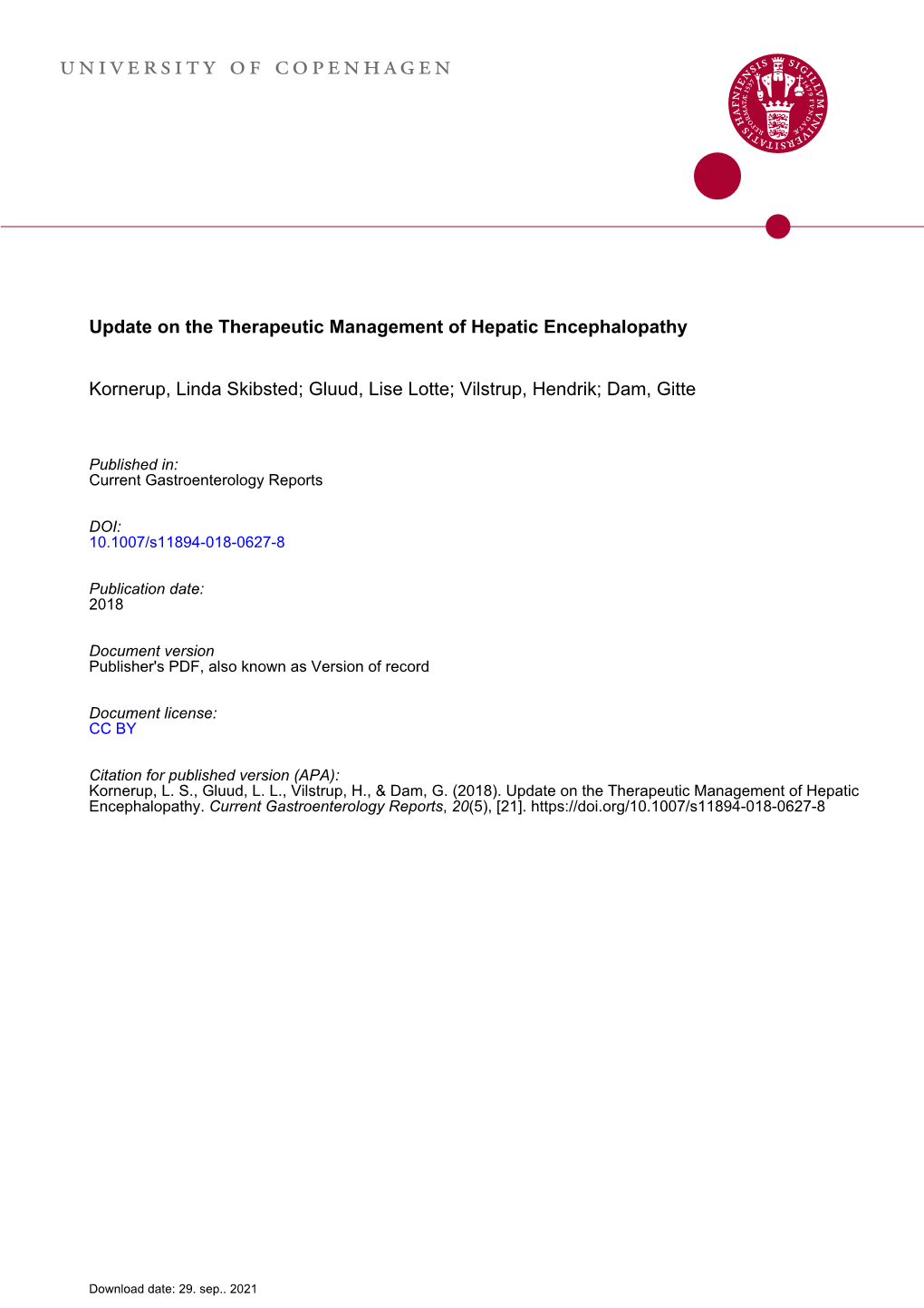 Update on the Therapeutic Management of Hepatic Encephalopathy