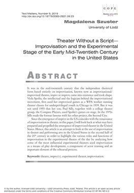 Theater Without a Script—Improvisation and The