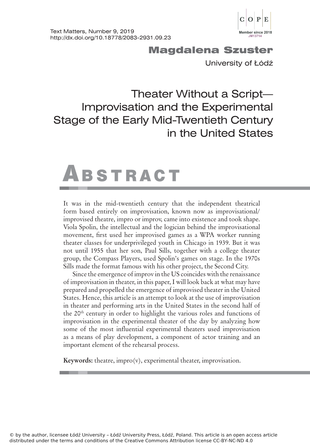 Theater Without a Script—Improvisation and The