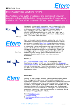 Etere Customizes Solutions for RAI