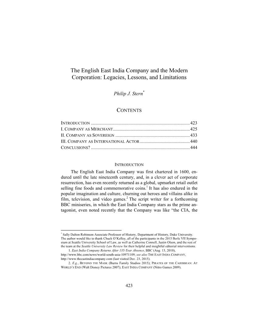 The English East India Company and the Modern Corporation: Legacies, Lessons, and Limitations