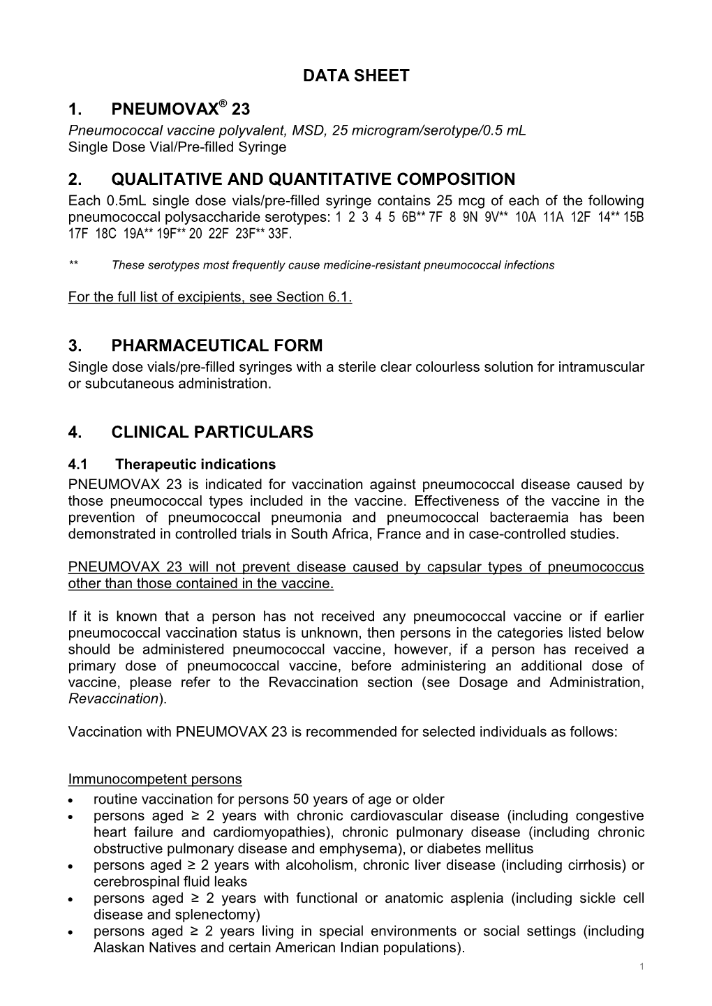 Pneumovax 23 Data Sheet