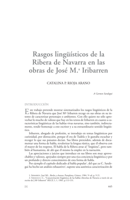 Rasgos Lingüísticos De La Ribera De Navarra En Las Obras De José M.A Iribarren