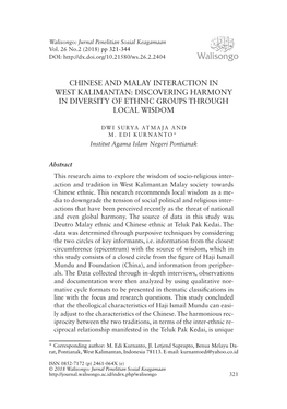 Chinese and Malay Interaction in West Kalimantan: Discovering Harmony in Diversity of Ethnic Groups Through Local Wisdom