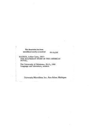 University Microfilms, Inc.. Ann Arbor, Michigan the UNIVERSITY of OKLAHOMA