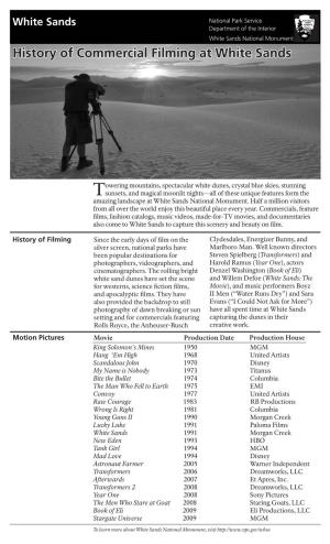 History of Commercial Filming at White Sands
