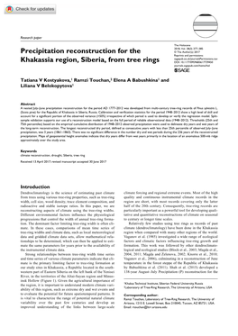 Precipitation Reconstruction for the Khakassia Region, Siberia, from Tree Rings
