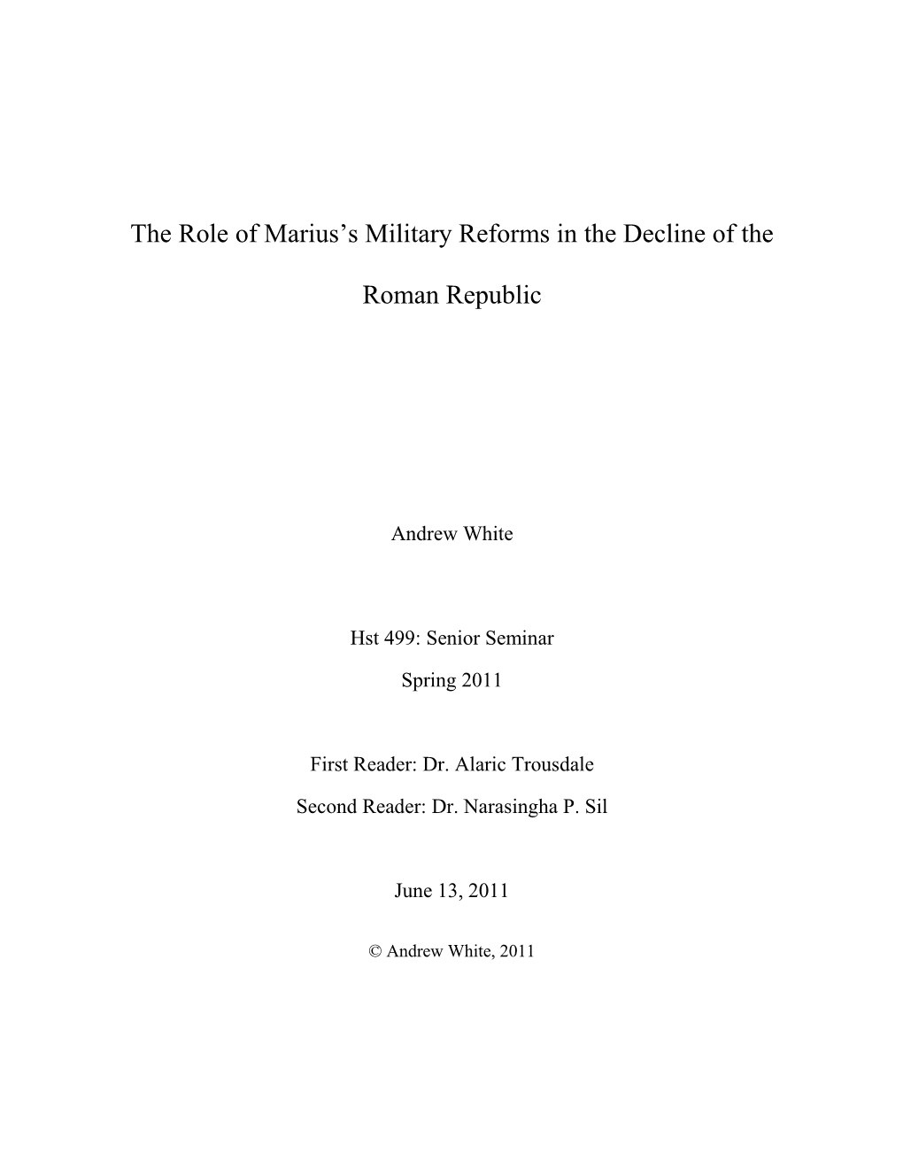 The Role of Marius's Military Reforms in the Decline of the Roman Republic