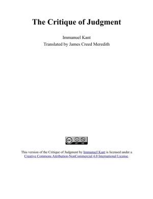 Kant, Critique of Judgment