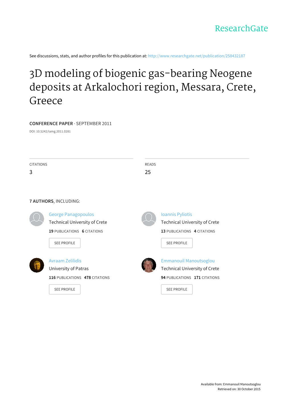 3D Modeling of Biogenic Gas-Bearing Neogene Deposits at Arkalochori Region, Messara, Crete, Greece