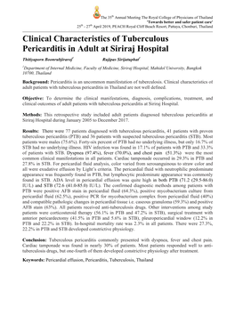 Clinical Characteristics of Tuberculous Pericarditis in Adult at Siriraj Hospital