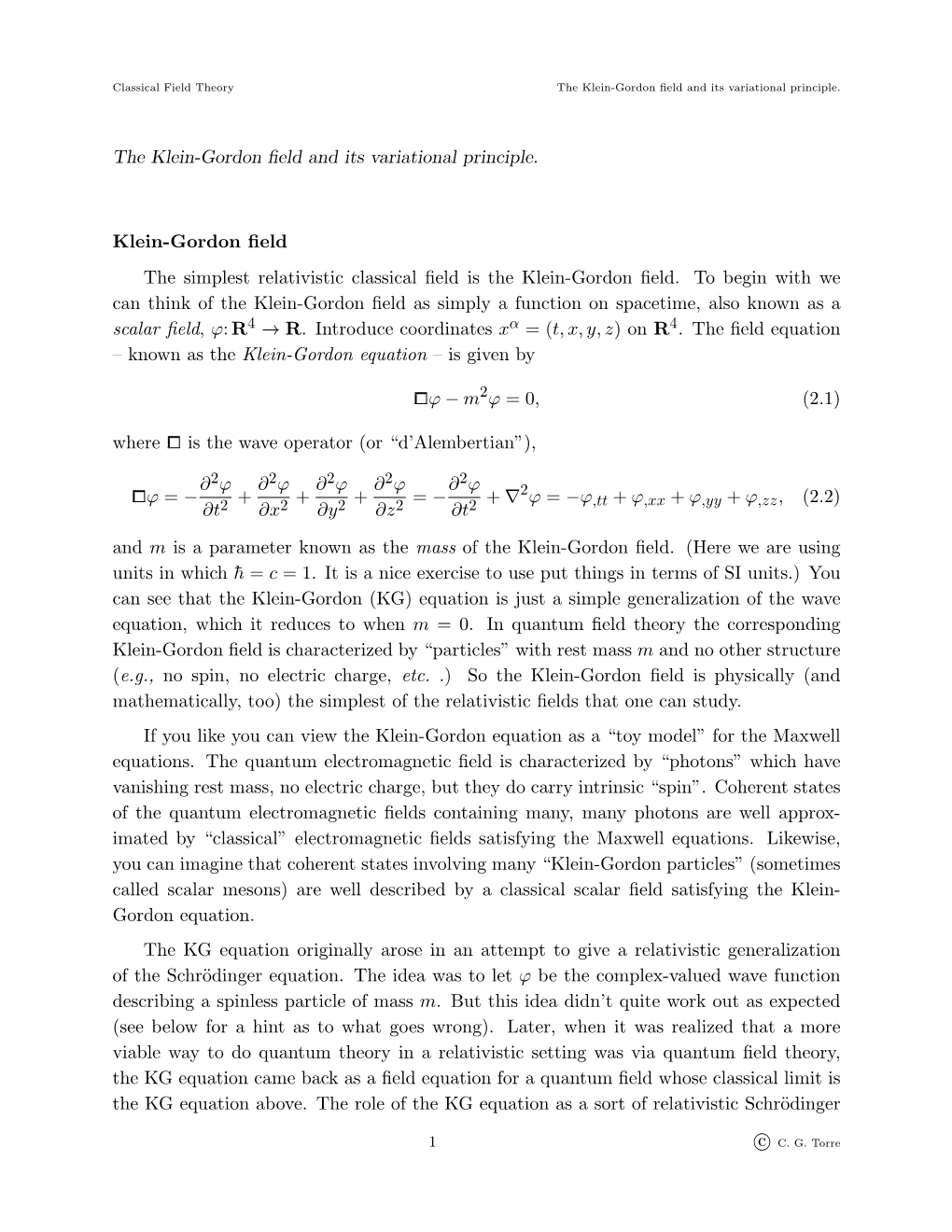 The Klein-Gordon Field and Its Variational Principle