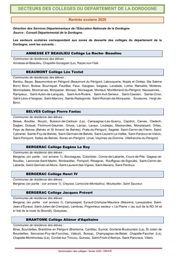 Secteurs Des Colleges Du Departement De La Dordogne