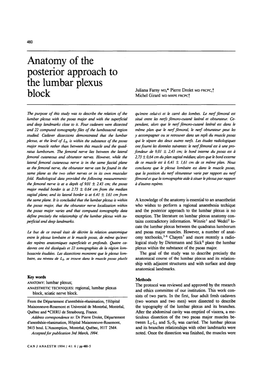 Anatomy of the Posterior Approach to the Lumbar Plexus Block