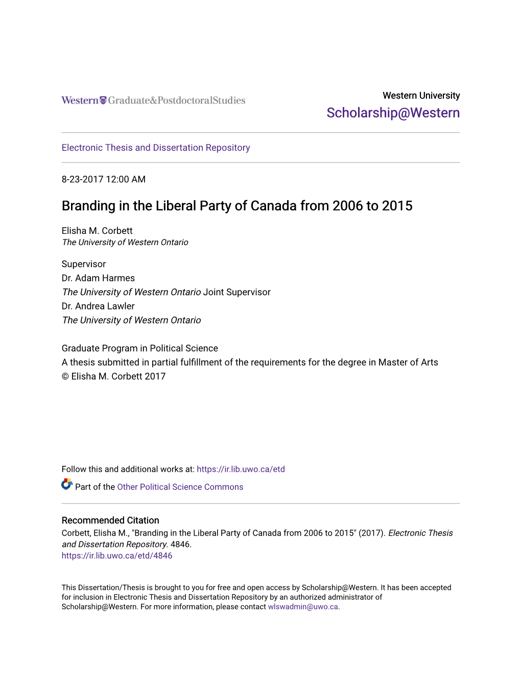 Branding in the Liberal Party of Canada from 2006 to 2015