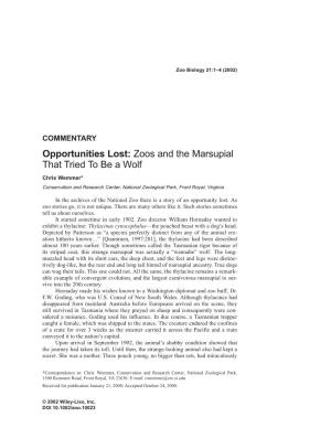 Opportunities Lost: Zoos and the Marsupial That Tried to Be a Wolf