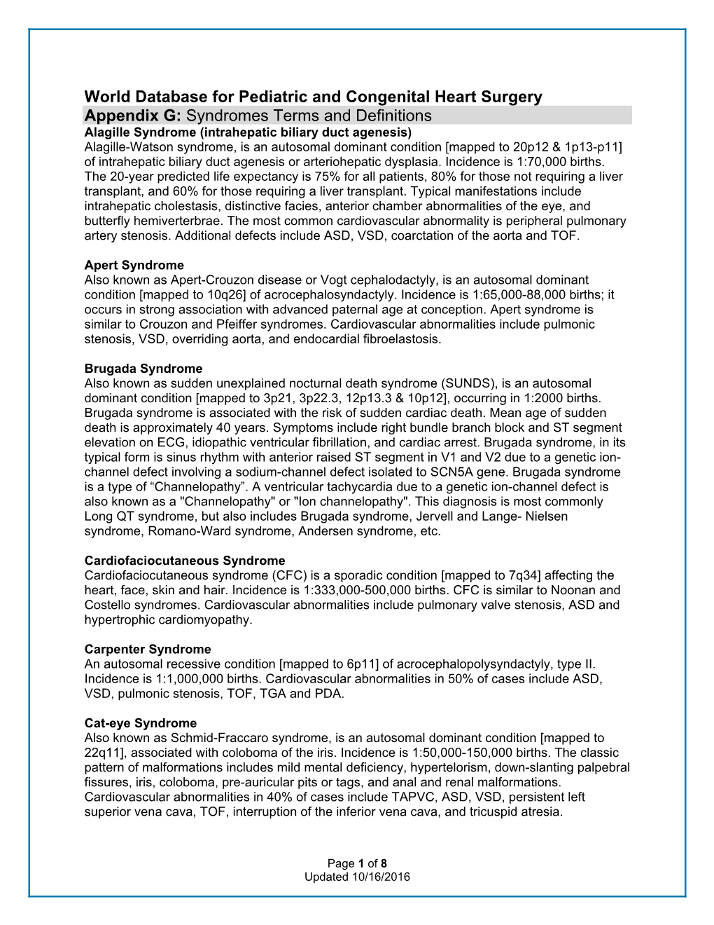 World Database for Pediatric and Congenital Heart Surgery Appendix