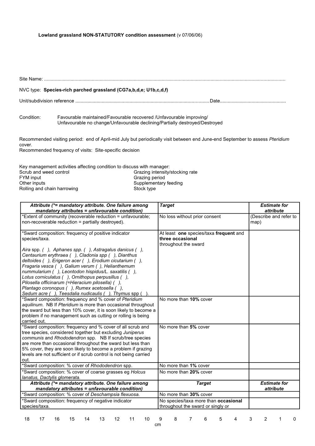 Lowland Grassland NON-STATUTORY Condition Assessment (V 07/06/06)