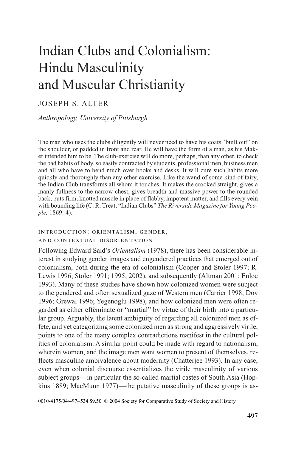 Indian Clubs and Colonialism: Hindu Masculinity and Muscular Christianity