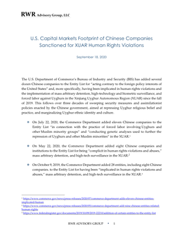 U.S. Capital Markets Footprint of Chinese Companies Sanctioned for XUAR Human Rights Violations