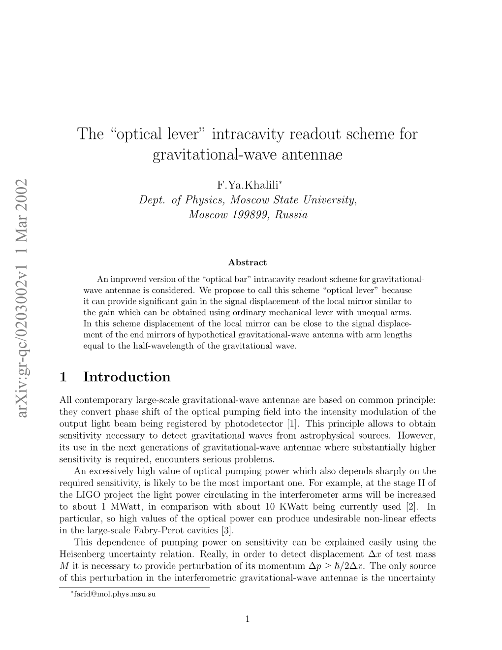 The" Optical Lever" Intracavity Readout Scheme for Gravitational-Wave