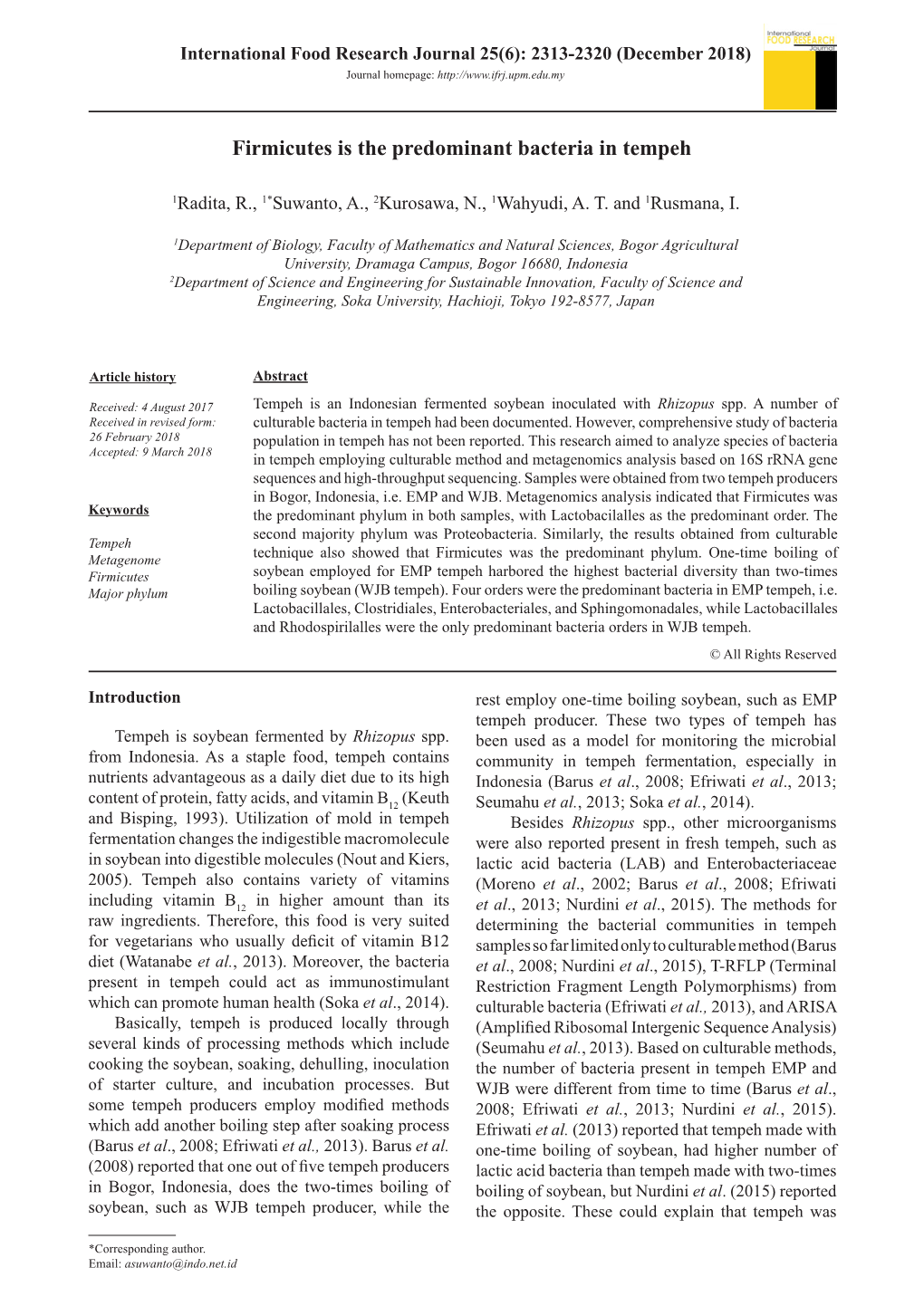 Firmicutes Is the Predominant Bacteria in Tempeh