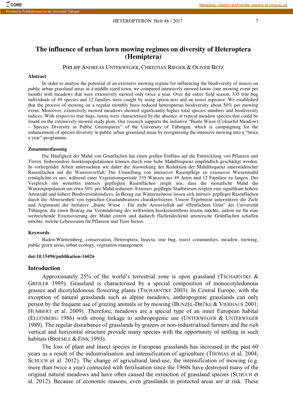 The Influence of Urban Lawn Mowing Regimes on Diversity of Heteroptera (Hemiptera)