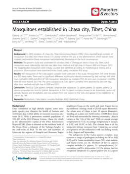 Mosquitoes Established in Lhasa City, Tibet, China