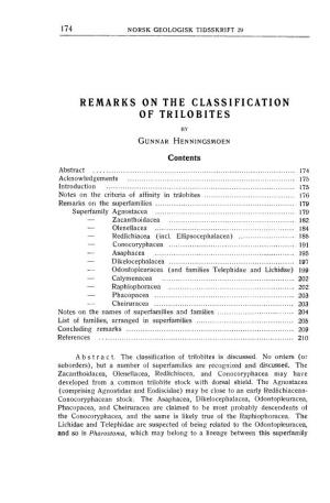 Remarks on the Classification of Trilobites