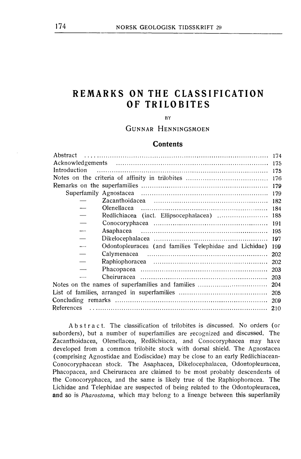 Remarks on the Classification of Trilobites