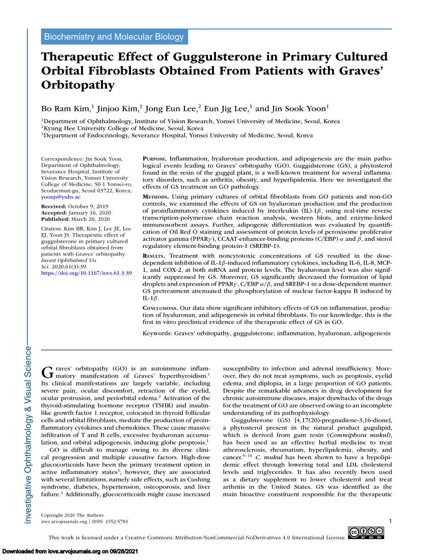 Therapeutic Effect of Guggulsterone in Primary Cultured Orbital Fibroblasts Obtained from Patients with Graves’ Orbitopathy