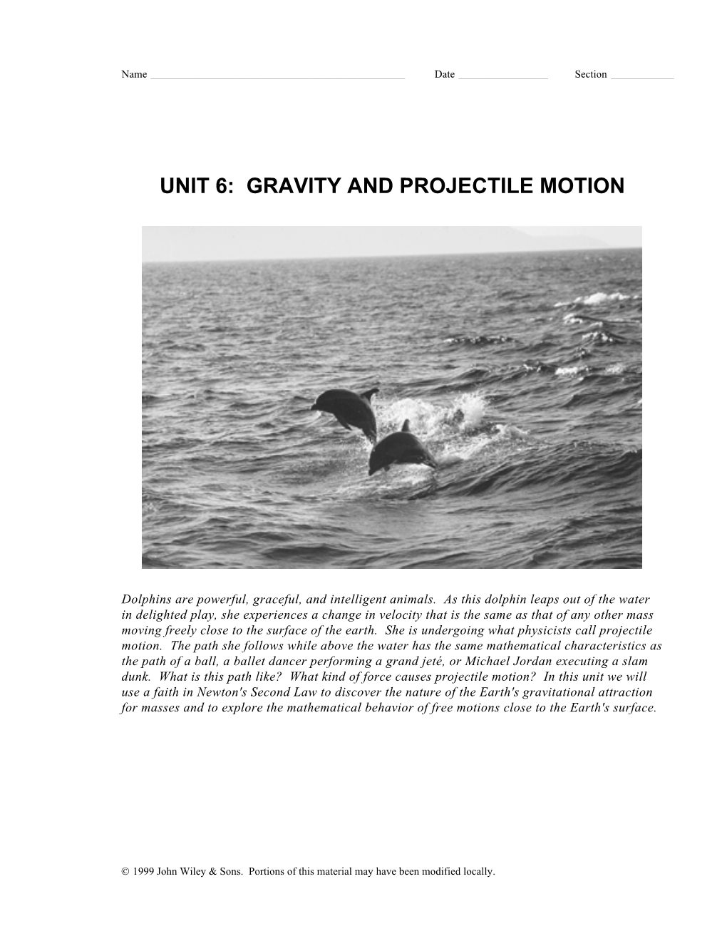 Unit 6: Gravity and Projectile Motion